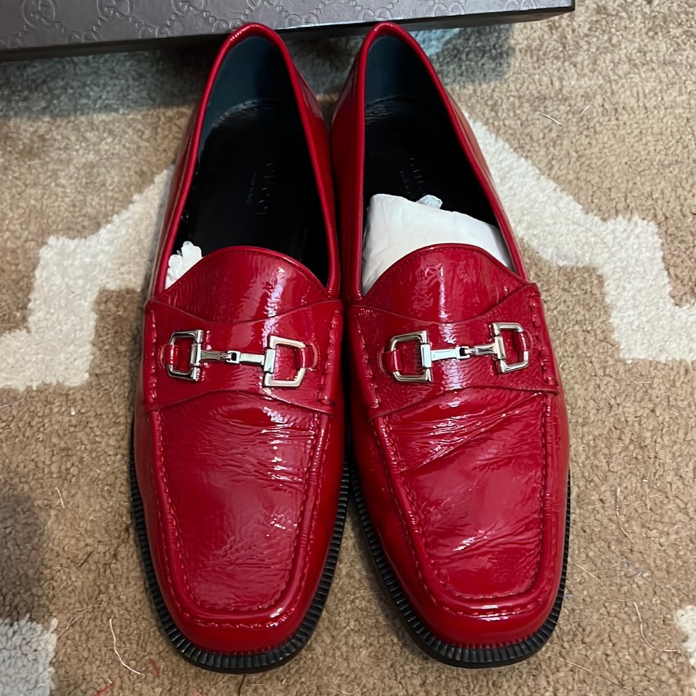 Gucci Patent Leather Horsebit Loafer
Red size 39